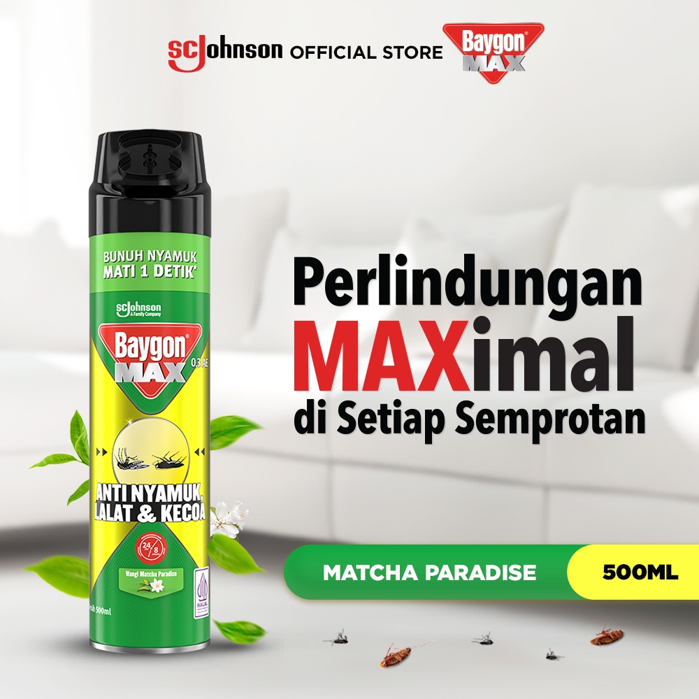 Baygon Max Aerosol Matcha Paradise 500ml - Obat Nyamuk Semprot, Anti Nyamuk Semalaman