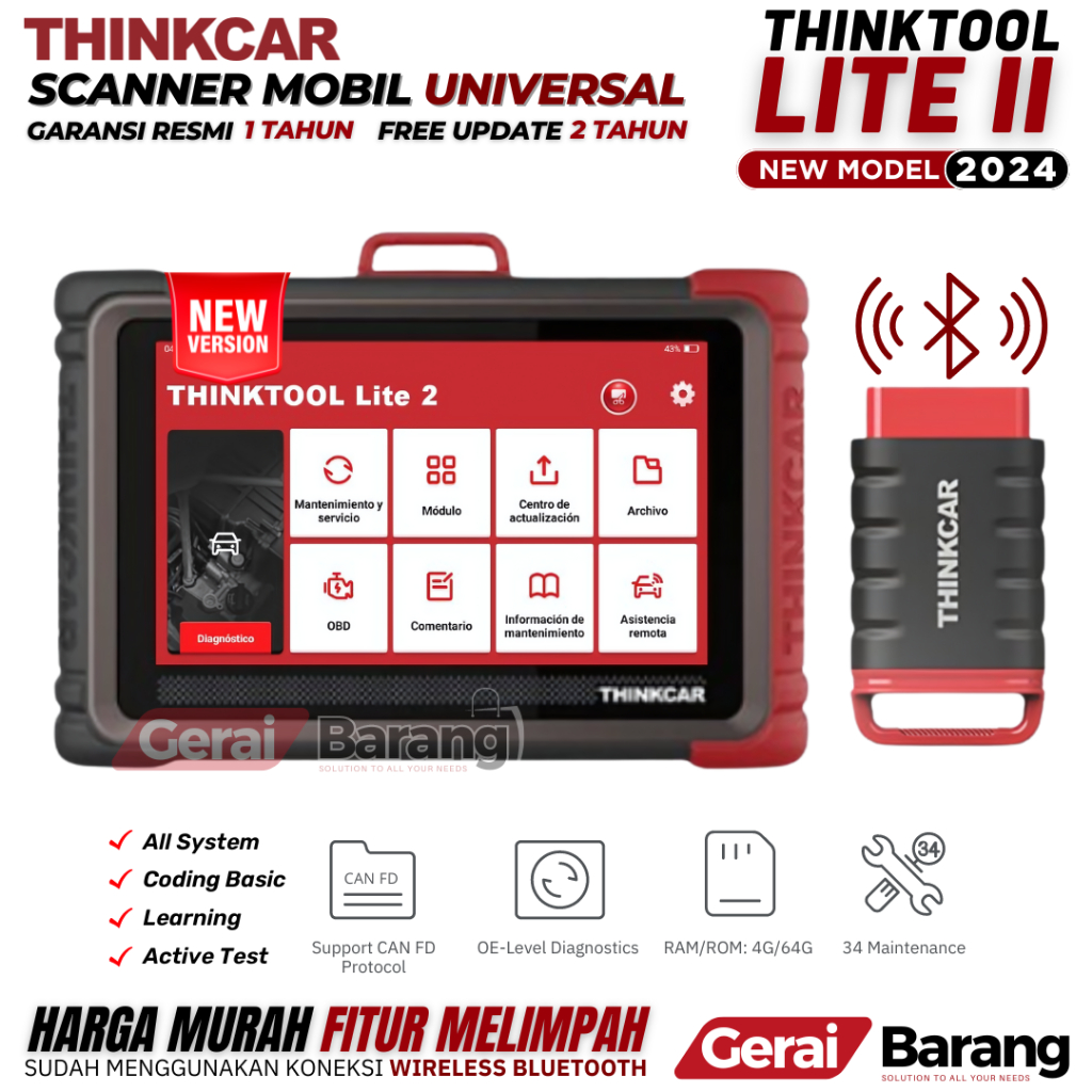 Scanner Mobil Universal New THINKCAR THINKTOOL LITE 2 Koneksi Wireless VCI Bluetooth  CAN FD DoIP