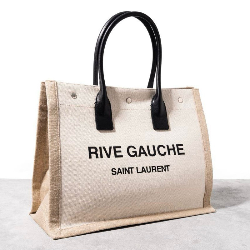 Original Saint Laurent YSL Rive Gauche Small Tote Bag in Linen Canvas