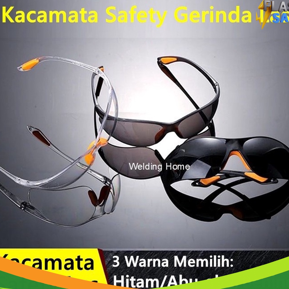 SPESIAL Kacamata Safety Las Kaca Mata Gerinda Glasses Bening Clear Putih Hitam Abu2