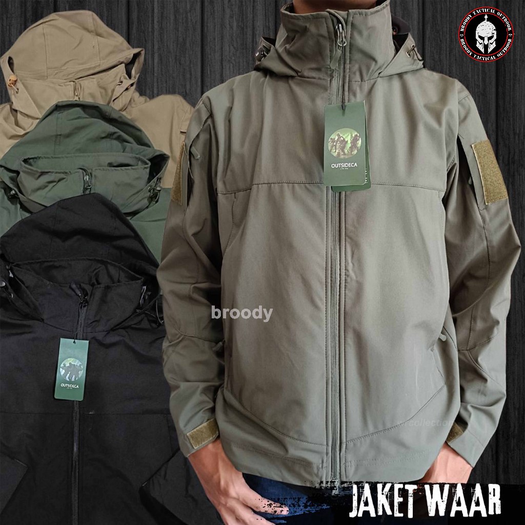 Jaket WAAR / Jaket Hiking anti air luar ruangan, jaket Hoodie anti air yang dapat dilepas untuk mend