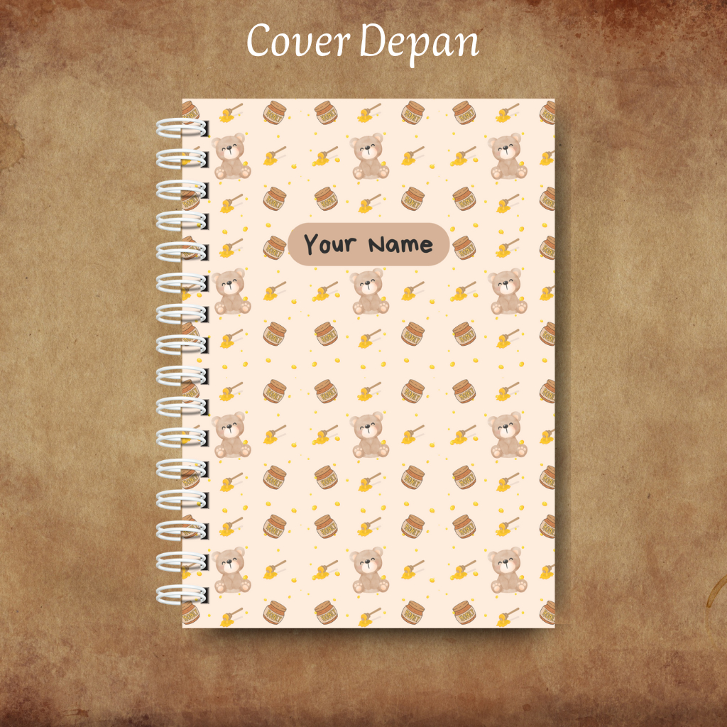 

Notebook A5 Isi 50 Lembar Soft Cover Kawat Spiral Custom Nama Cover Lucu Teddy Bear