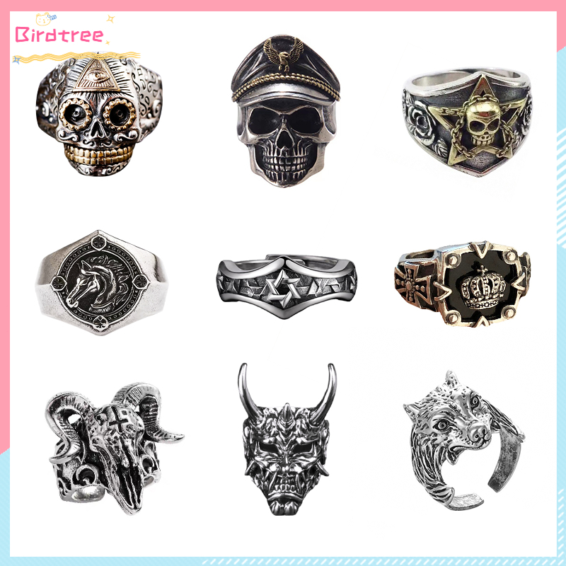 COD Murah Cincin Tengkorak Cross Ring Cincin Punk Titanium Pria Anti Karat Asli Cincin Pria Punk Ret