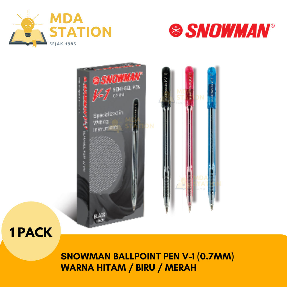

SNOWMAN Ballpoint Pen V-1 SEMI GELL 0.7 mm Warna Hitam/ Biru/Merah (1 PACK ISI 12 PCS) | MDA STATION