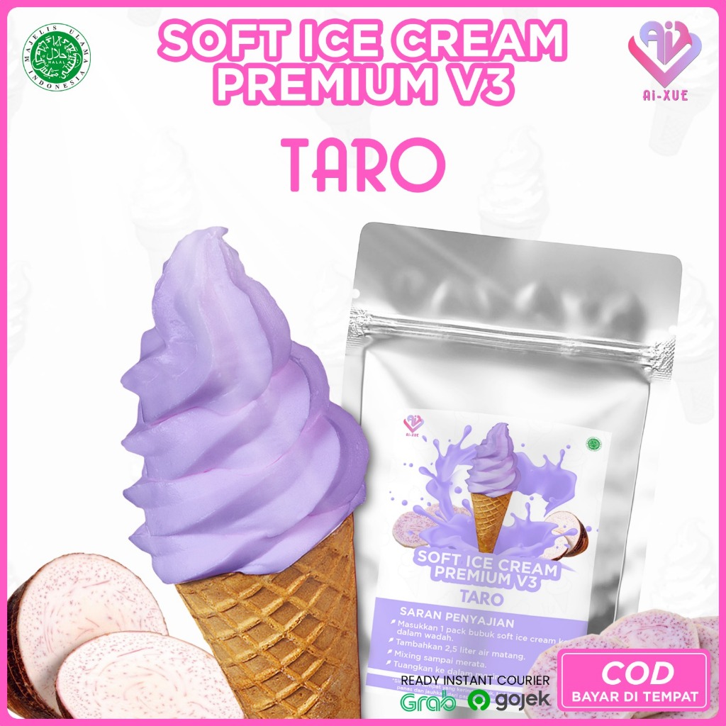

Taro Soft Ice Cream Premium Powder / Bubuk Es Krim Premium Halal Rasa Talas 1Kg