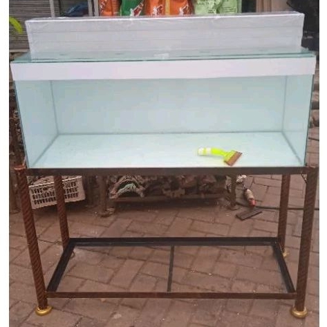 Aquarium 100x40x40 5mm+Top Filter PVC+Tutup Kaca+Rak Ulir