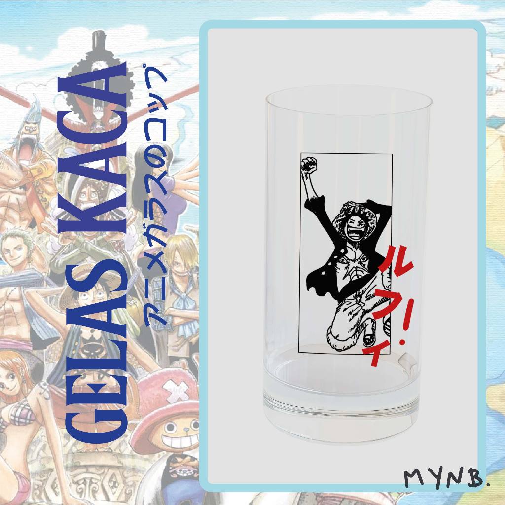 Gelas Minum Kaca Anime Onepiece 250ml Gift Souvenir Custom Print UV
