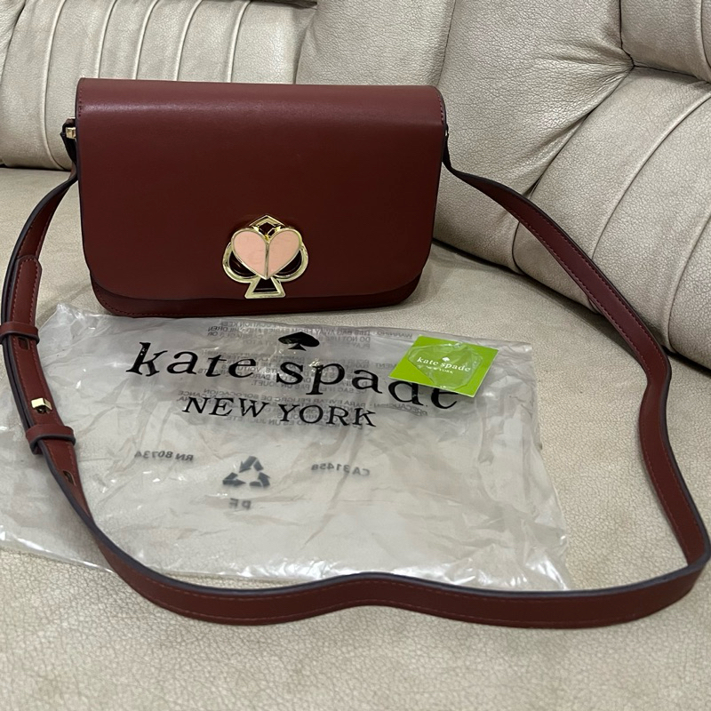 kate spade Nicola twist lock sling bag in Brown / KS woman sling bag leather tas wanita