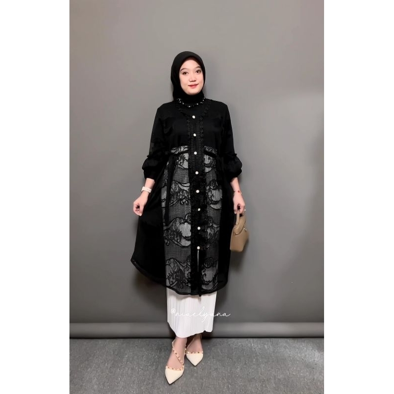 Poxi Outer Tunik Brukat Cardigan Brokat Lengan Panjang atasan outher brukat Outer Brokat outer Tulle