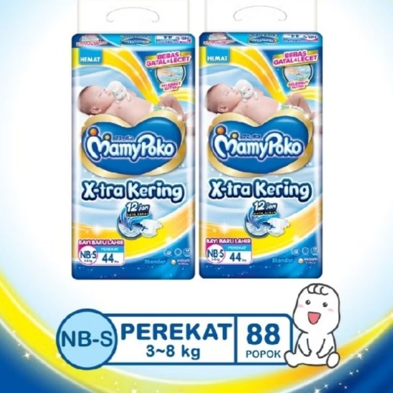 Mamy Poko Pampers Bayi Tipe Perekat NB-S (3 - 8 kg) cocok untuk Bayi Baru Lahir - 2 packs