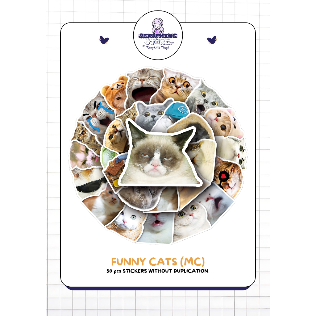 

STICKER PACK DAILY VINYL WATERPROOF | FUNNY CATS 50PCS | MEME STICKER for Tumbler Koper Laptop Helm Casing