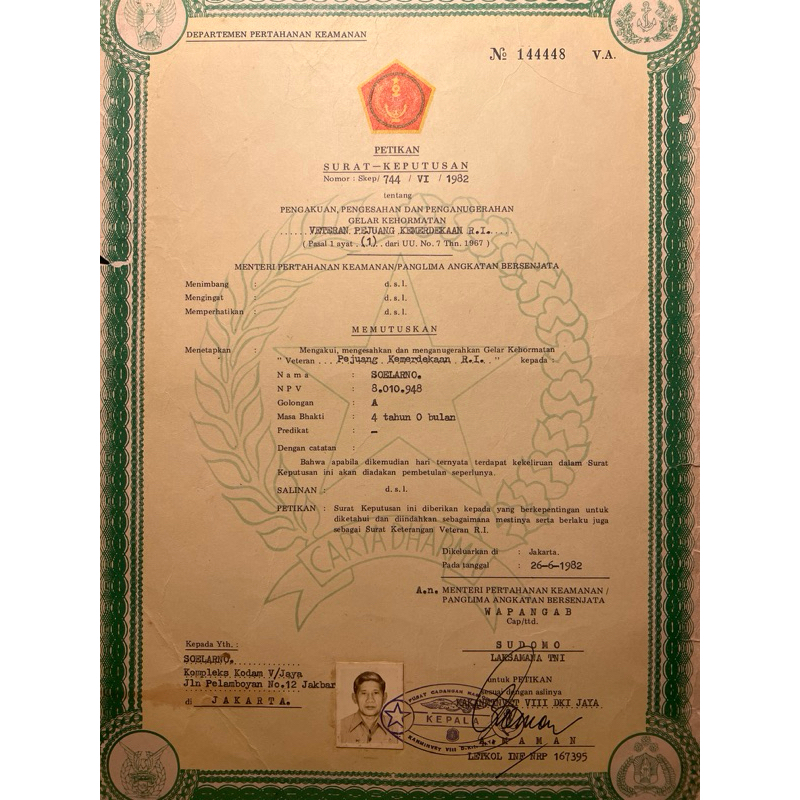 

DOKUMEN SURAT GELAR KEHORMATAN PEJUANG KEMERDEKAAN 1945