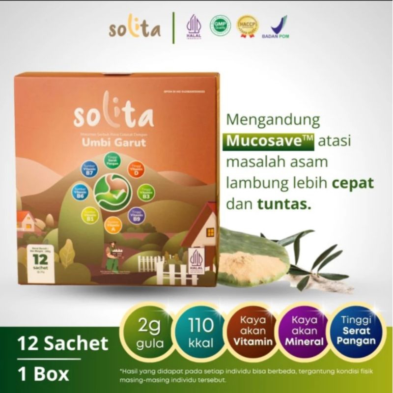 

Solita Minuman Serbuk Umbi Garut Atasi Asam Lambung / Maag / Gerd - Isi 12 Sachet