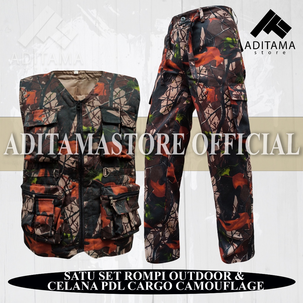 Satu Set Rompi dan Celana Cargo Pants Panjang Loreng Tactical Outdoor Camo Perbakin Vest Kamuflase B