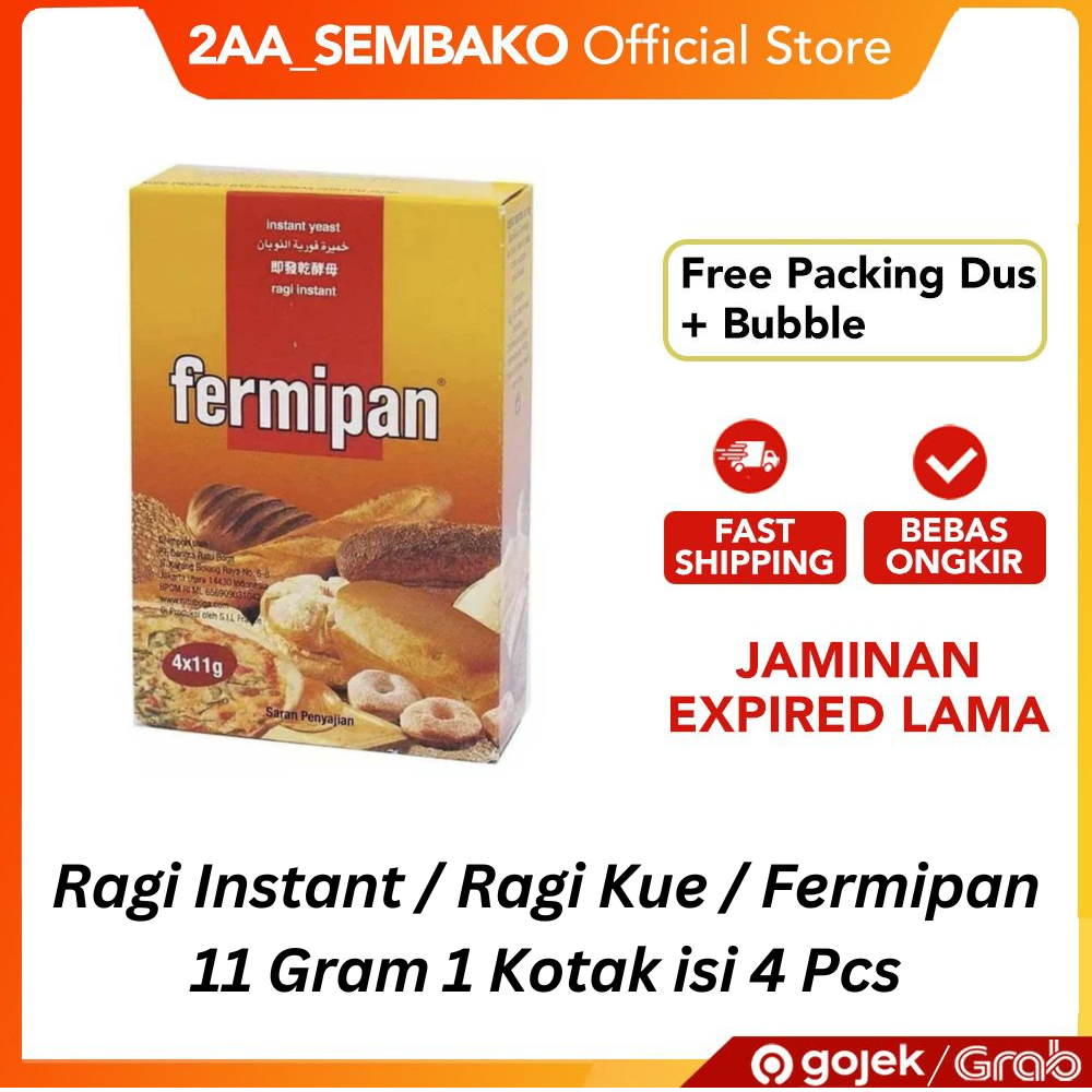 

Ragi Instant / Ragi Kue / Fermipan 11 Gram 1 Kotak isi 4 Pcs