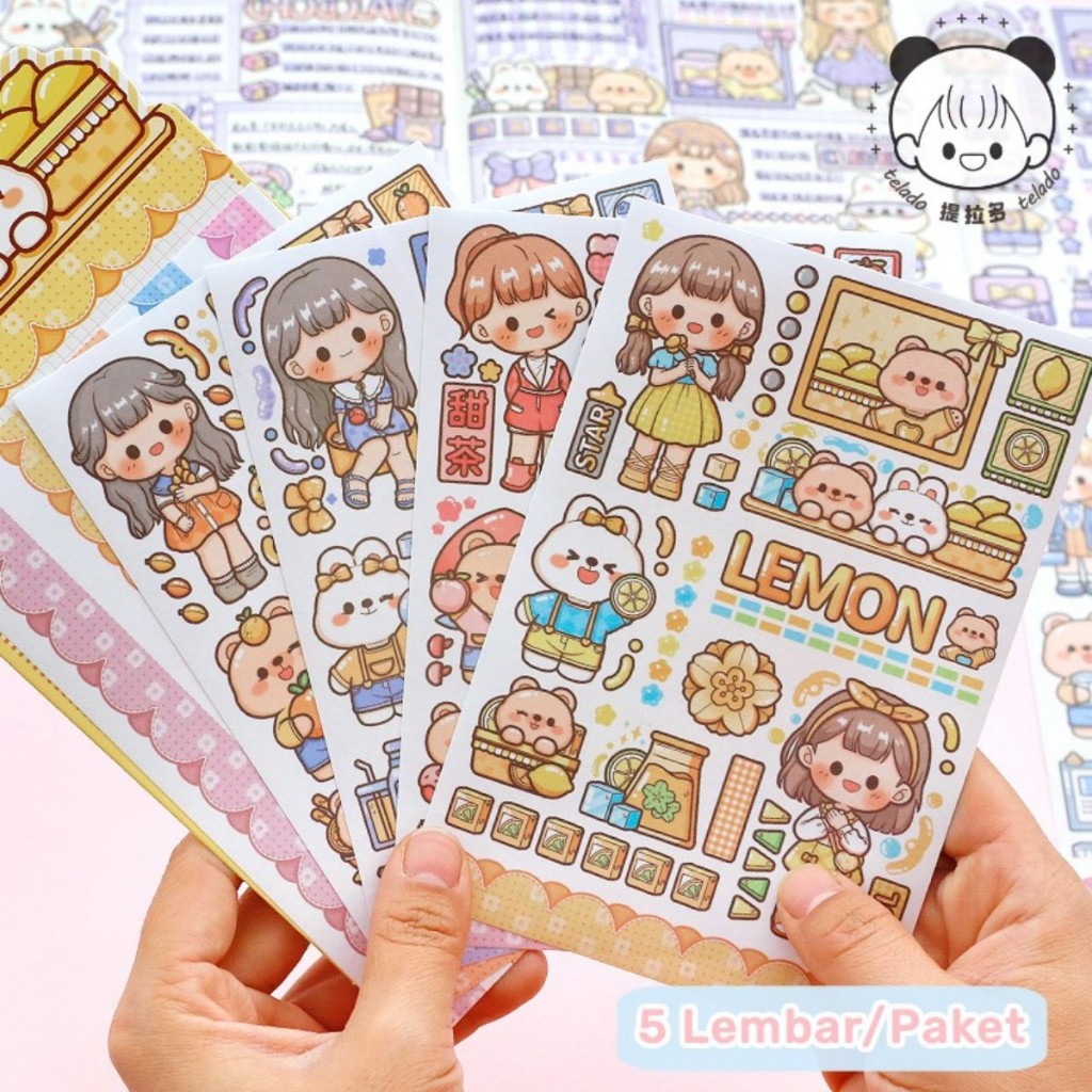 

5 lembar/Set Stiker motif lucu Sticker karakter kartun aesthetic untuk dekorasi handbook Scrapbook Diary jurnal DIY Daily planner anak perempuan