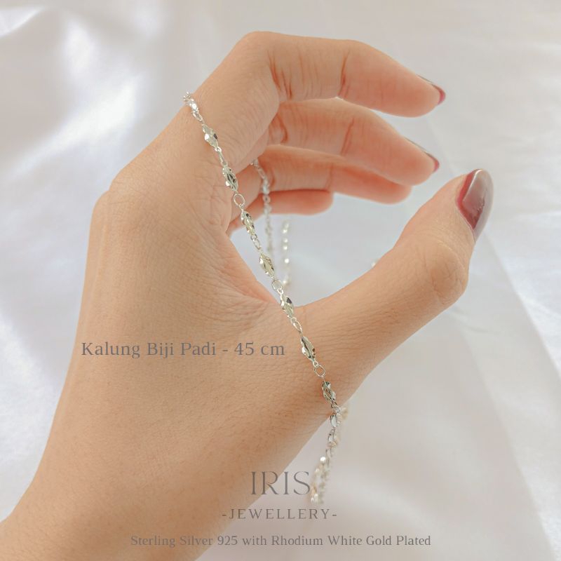 [Iris Jewellery] - Kalung Biji Padi - 45 cm - Sterling Silver 925 lapis Emas Putih 18K
