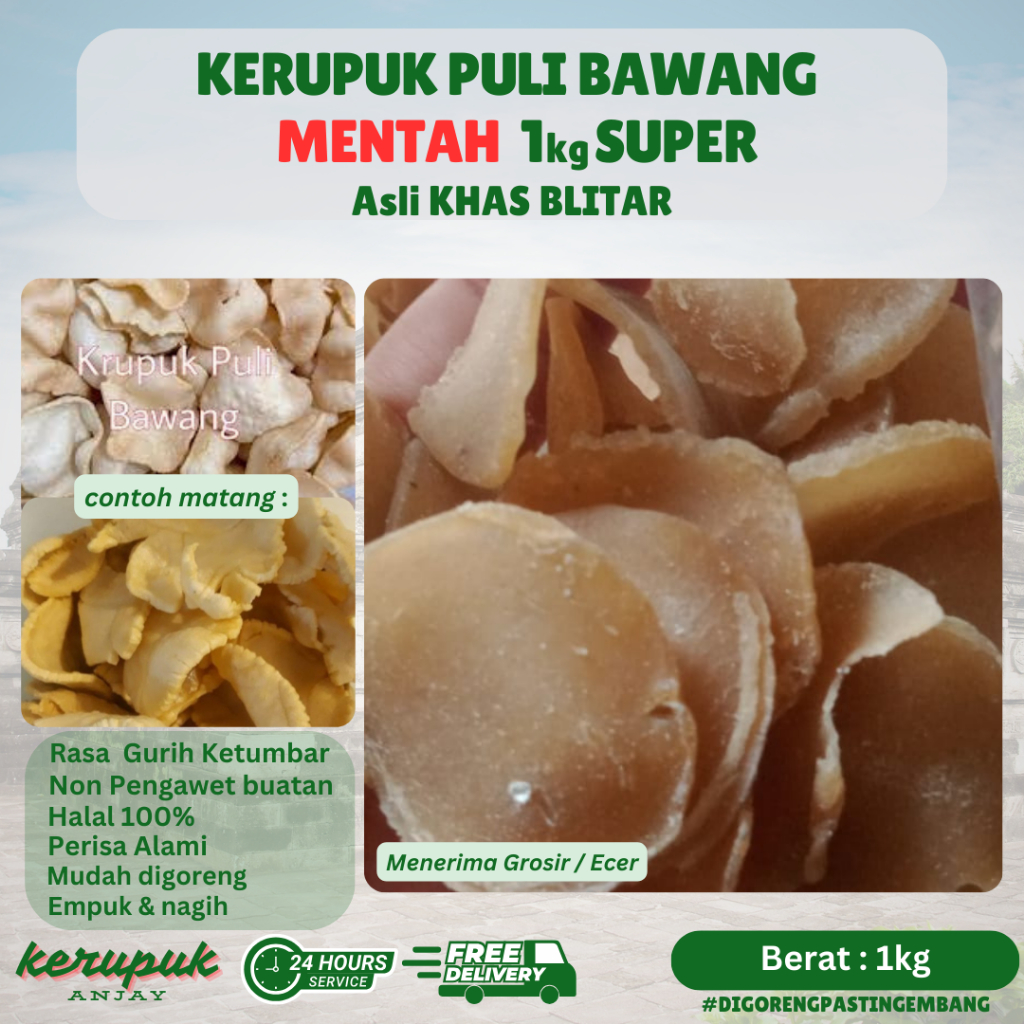 

1kg kerupuk puli bawang Asli Blitar Mentah Siap Goreng