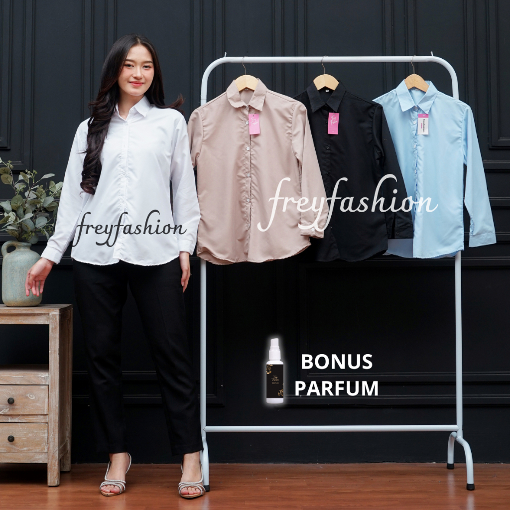 Kemeja Polos Wanita Lengan Panjang Putih Kerja Kasual | Kemeja Formal Wanita | Kemeja Wanita | Kemej