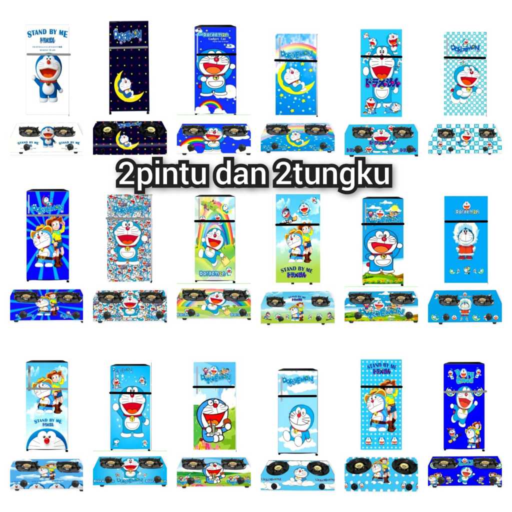 STIKER KULKAS 2 PINTU DAN KOMPOR 2 TUNGKU MOTIF KARAKTER BIRU