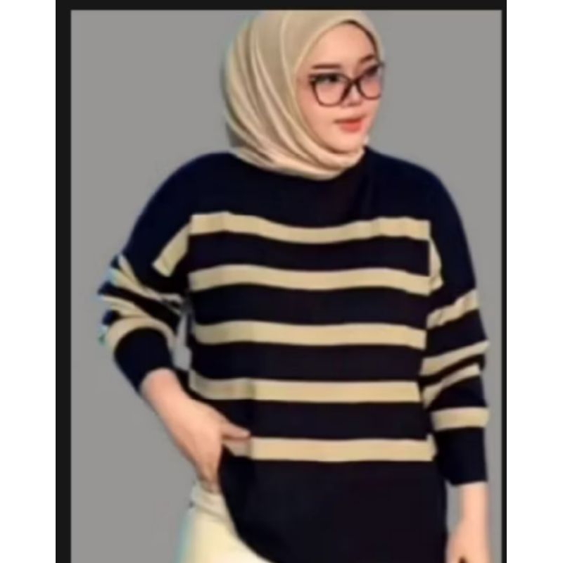 Maudy sweater rajut knit premium garis garis