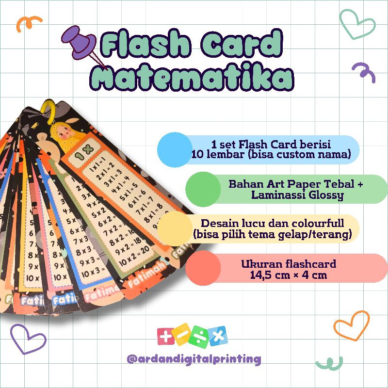 

ARDAN Flashcard Matematika Colorfull Custom Nama | Murah | Premium | Perkalian - Pembagian - Penjumlahan - Pengurangan