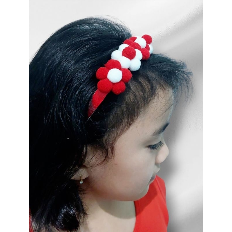 Bando Pom Bunga Merah Putih/Bando Agustusan/Bando Kemerdekaan/Bando Hijab
