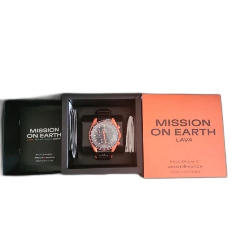 Swatch Omega Moonswatch Mission On Earth Lava ORI Jam Tangan Unisex
