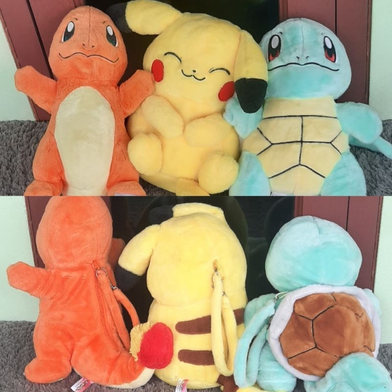 Paket 3 Tas Boneka Pokemon Go Original Kura Squirtle Chamander Pikachu