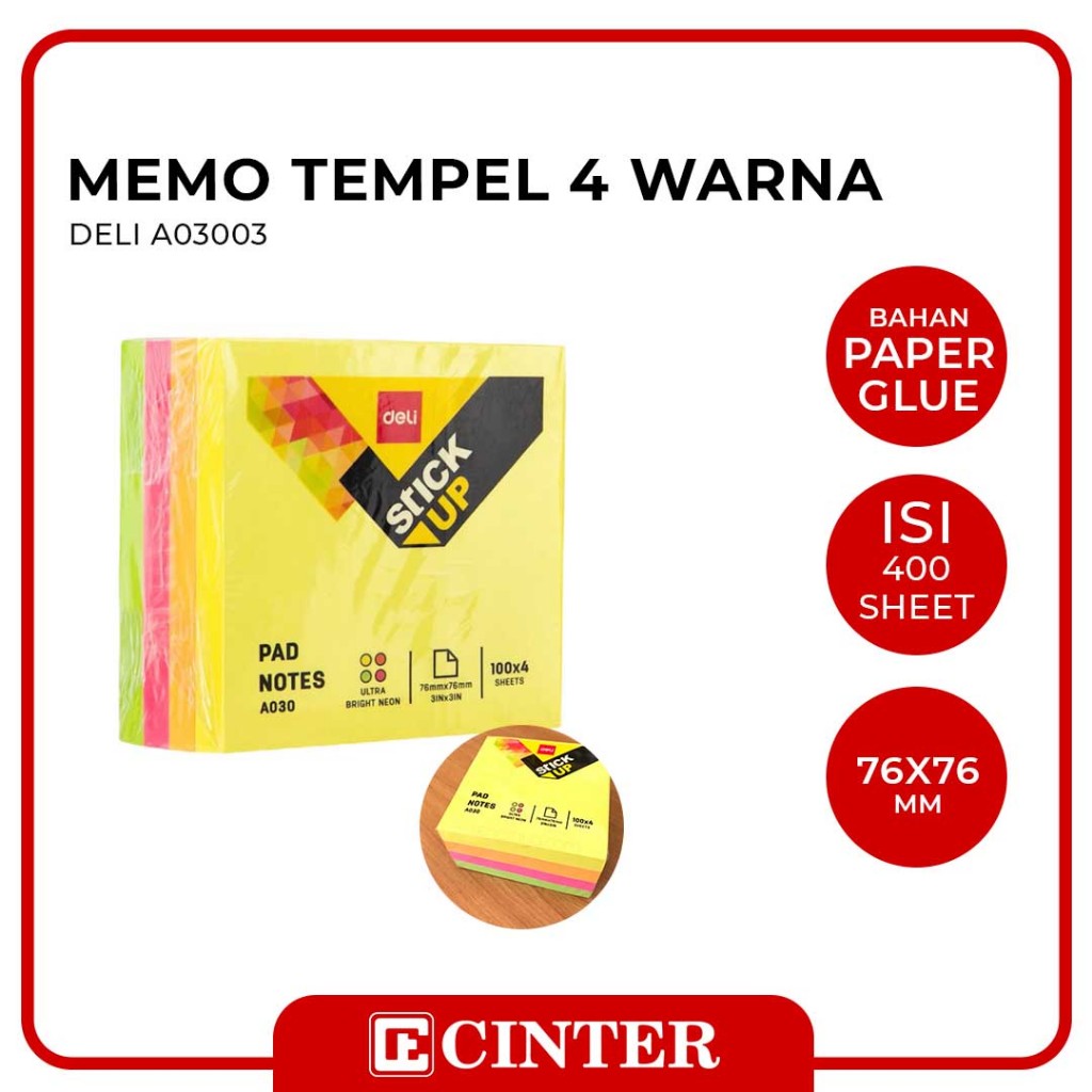 

DELI - STICKY NOTE / MEMO TEMPEL NEON PRESS A03003 76X76MM 4 WARNA ISI 100 SHEET