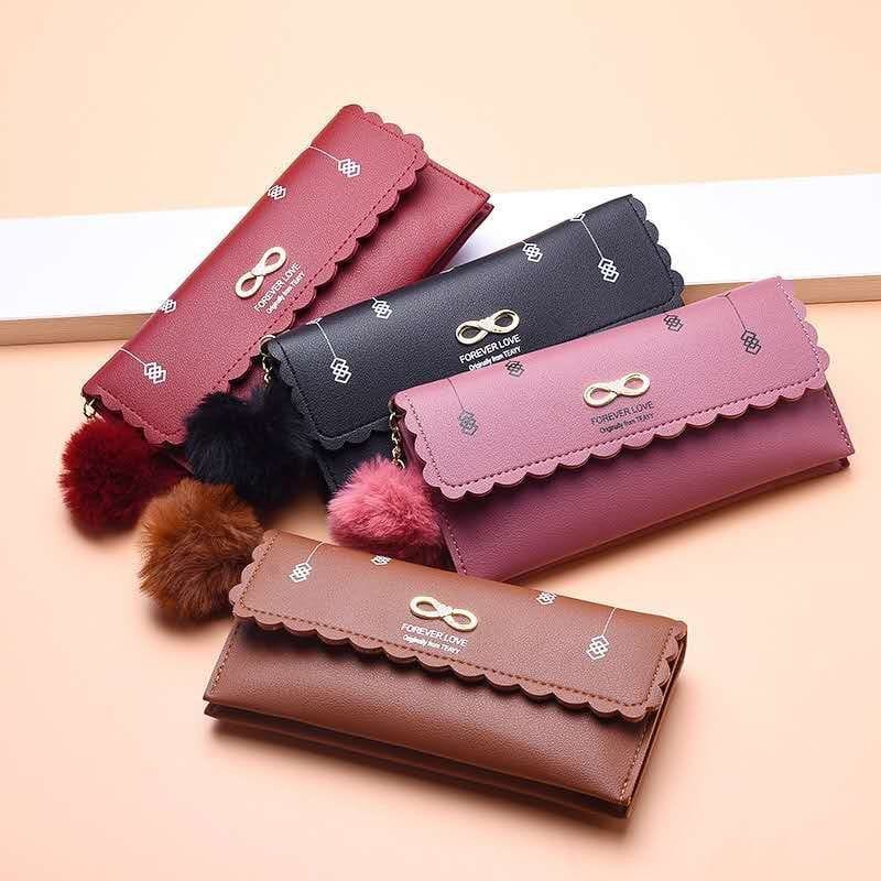 DOMPET PANJANG FOREVER / DOMPET LIPAT POMPOM / DOMPET LIPAT WANITA