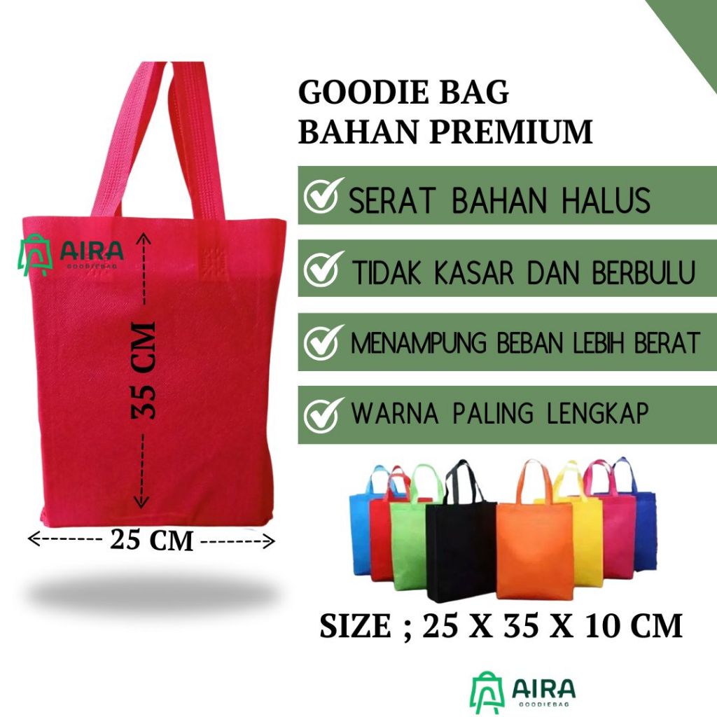 

Go0die bag tas spunbond Tebal 25x35x10cm tas kain,tote bag,tas ulang tahun anak isi 12 pcs