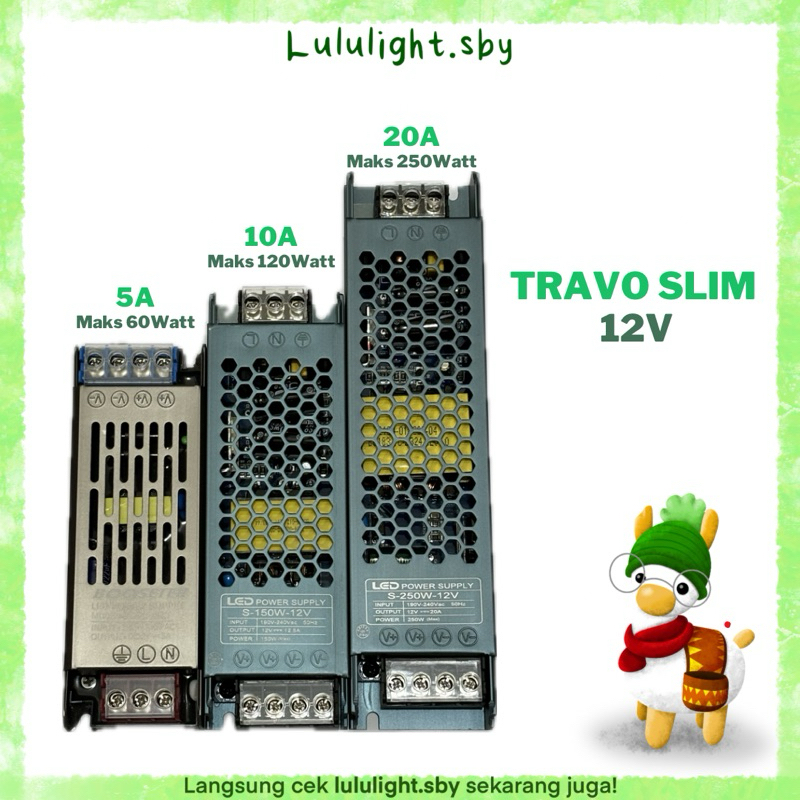 Trafo Power Supply Slim 12V 5A 10A 20A / Adaptor 12V Travo Body Slim Tipis