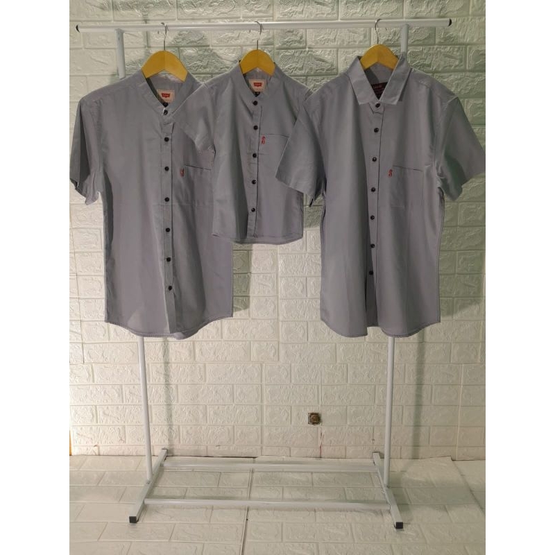 Kemeja Couple Polos Pendek Ayah Dan Anak Warna Abu// Kemko Couple Ayah Dan Anak
