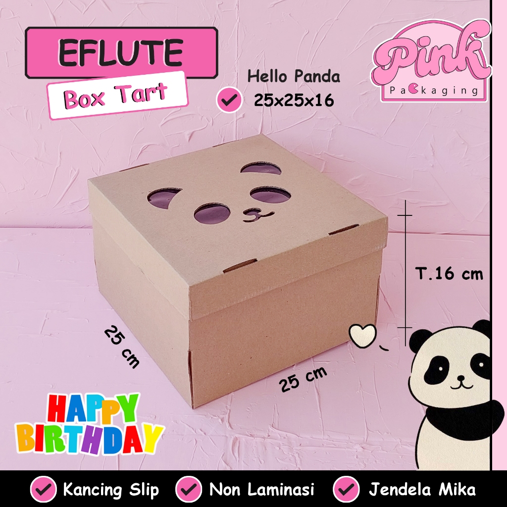 

Eflute Dus Box Kotak Kue Tart Tinggi Hello Panda Hampers Ulang Tahun Happy Birthday Serbaguna 25x25