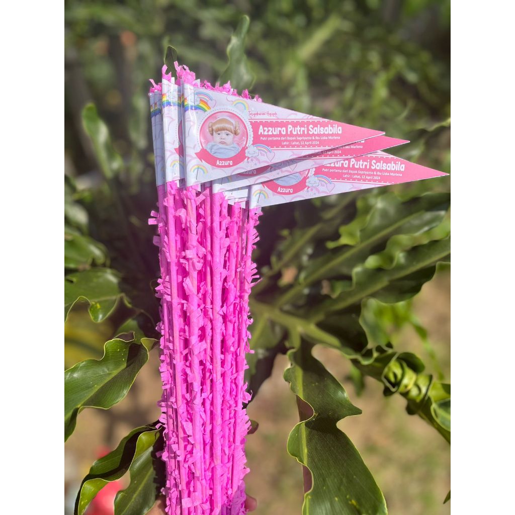 [[ ISI 50 ]] Bendera Aqiqah Marhaba Syukuran Custom Nama dan Foto (Sudah Terpasang)