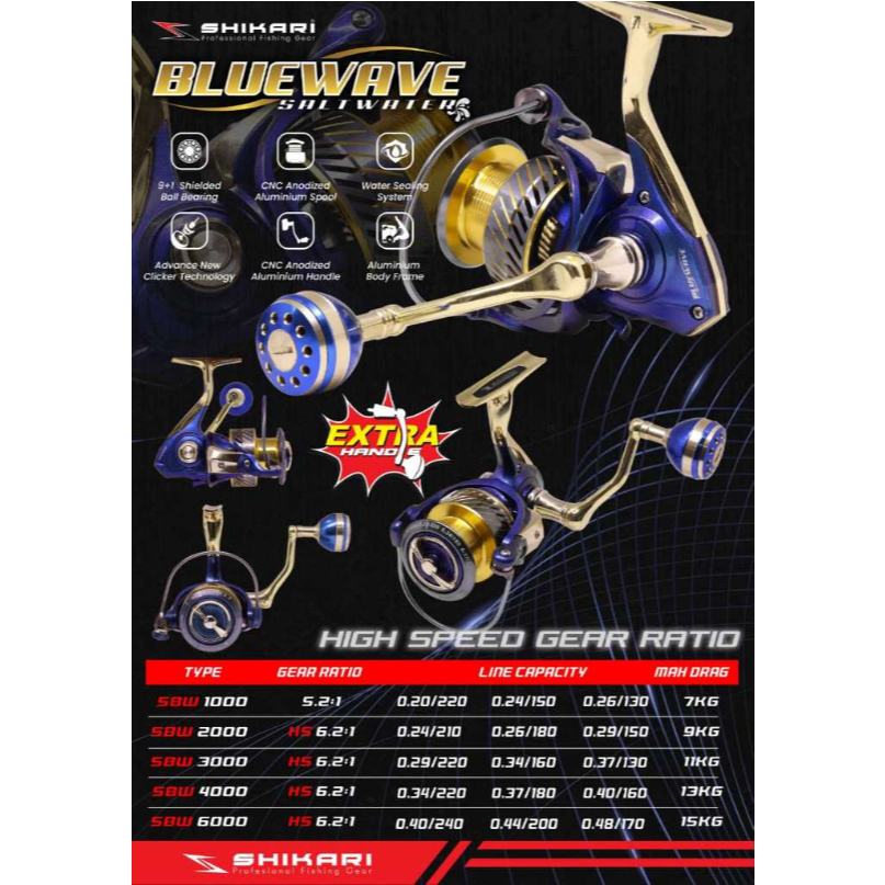 REEL SHIKARI BLUE WAVE BLUEWAVE POWER HANDLE HANDLE BERKUALITAS