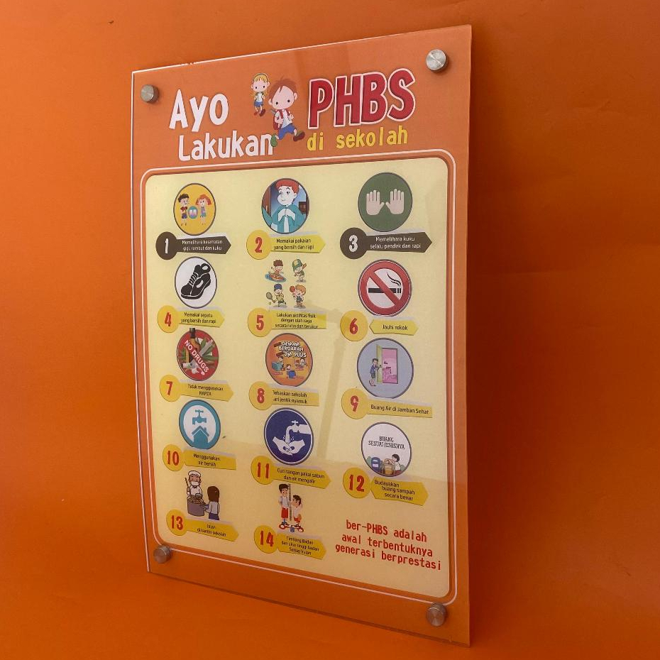 Poster Akrilik Ayo Lakukan PHBS di sekolah orange-Poster Phbs sekolah-Poster Sekolah