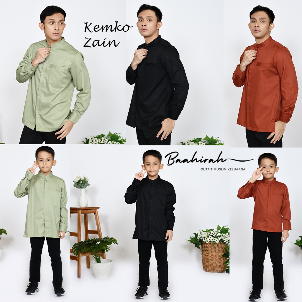 mhg Baahirah- Kemeja Koko Couple Ayah Anak Lebaran 2025 Seragam Pernikahan Kondangan Pengajian Sage