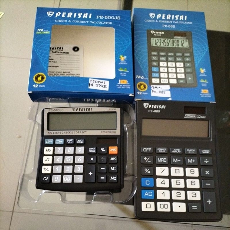 

Kalkulator PERISAI:PE.500JS/12Digit,PE-885/12Digit:PE-866,PE-511C:PE-612C,PE-420/12DIGIT:PE-135/Ukuran kecil