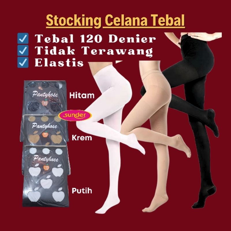 Stoking Celana Tebal Wanita Panty Stoking Kerja Hitam Warna Kulit Krem APPLE