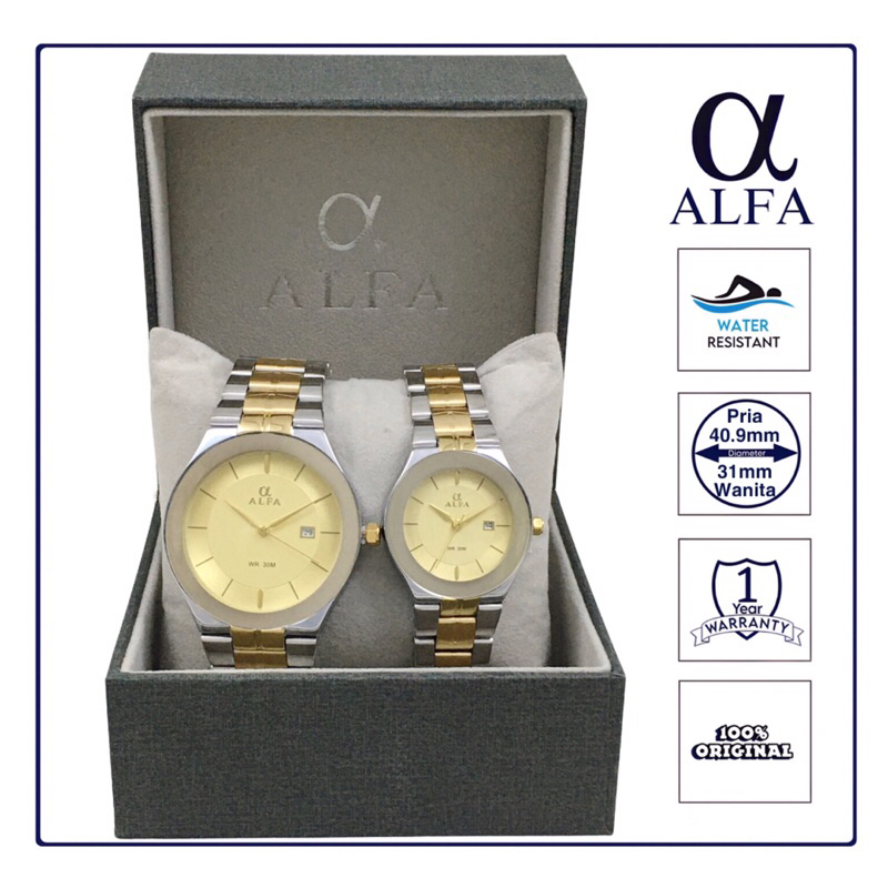 ALFA Jam Tangan Couple Tahan Air warna Kombinasi 88805 Original