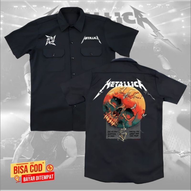 KEMEJA LENGAN PENDEK METALLICA TERBARU-KEMEJA PRIA-KEMEJA METAL