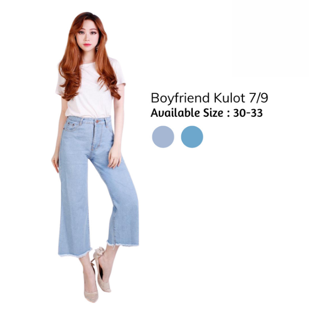 Highwaist Kulot Jeans 7/9 - Long Pants Kulot Celana Jeans Wanita Boyfriend