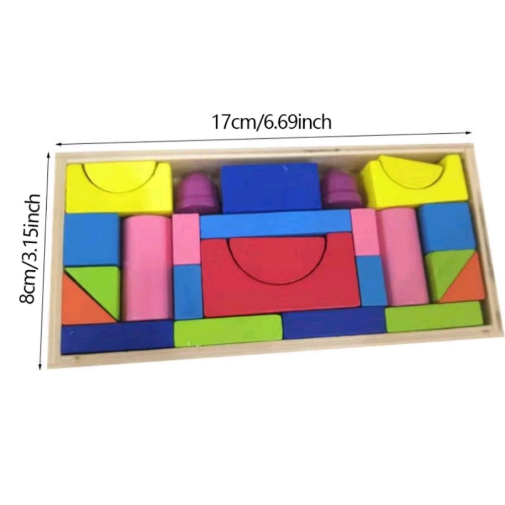 Mainan edukasi balok kayu aneka bentuk