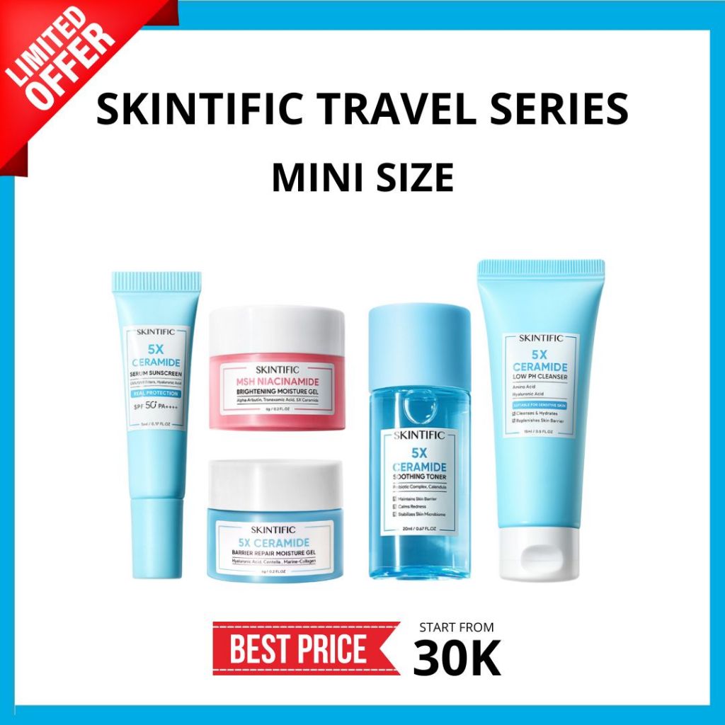 MFI - Skintific Mini Travel Series 5x Ceramide Moisturizer 6Gr| Toner 20Ml | Sunscreen 5Ml | Low PH 