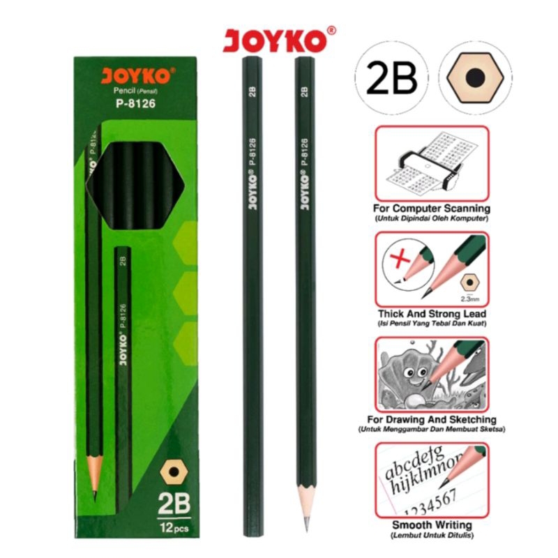 

HSS- PENSIL TULIS 2B JOYKO P-8126 PENSIL 2B JOYKO KOMPUTER UJIAN 1 BOX ISI 12 PCS