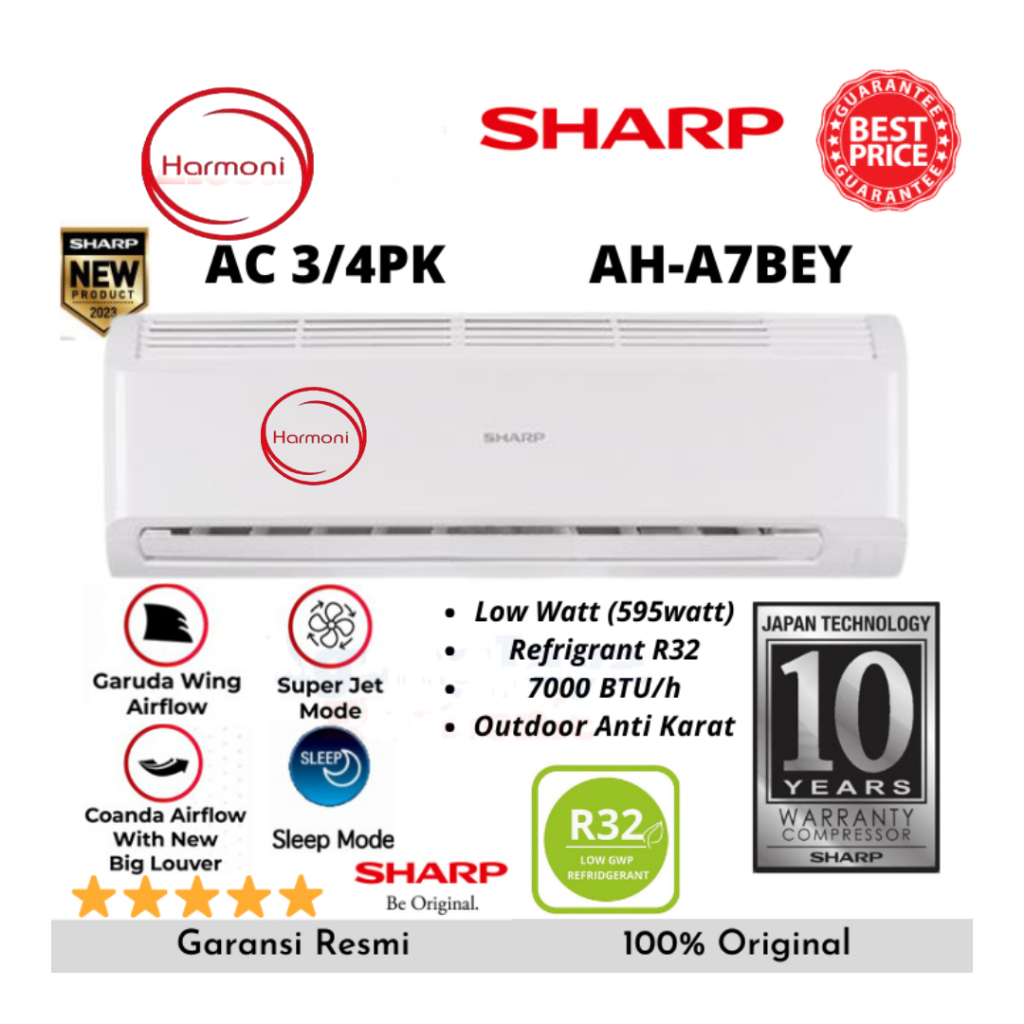 AC SHARP 3/4 PK AH-A7BEY JETSTREAM R32 ECO 3/4PK LOW WATT AC SHARP 3/4 PK AC SHARP AC SHARP AH-A 7 B
