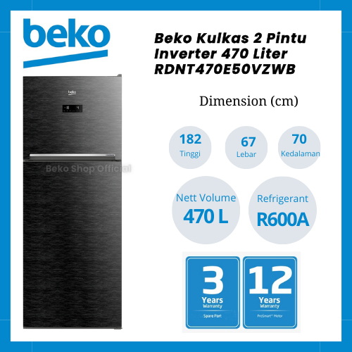 Beko Kulkas 2 Pintu Inverter 470 Liter RDNT470E50VZWB