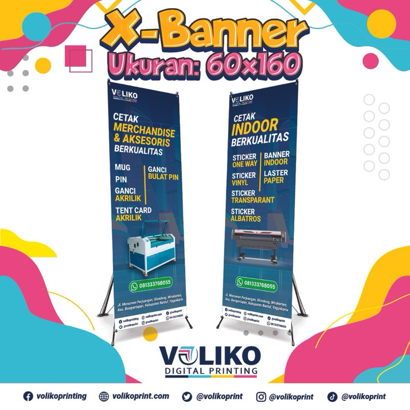 X Banner Stand Event Outdoor Custom Bahan Flexy 280gr | Tripod Stand Banner | Standing Banner Termur